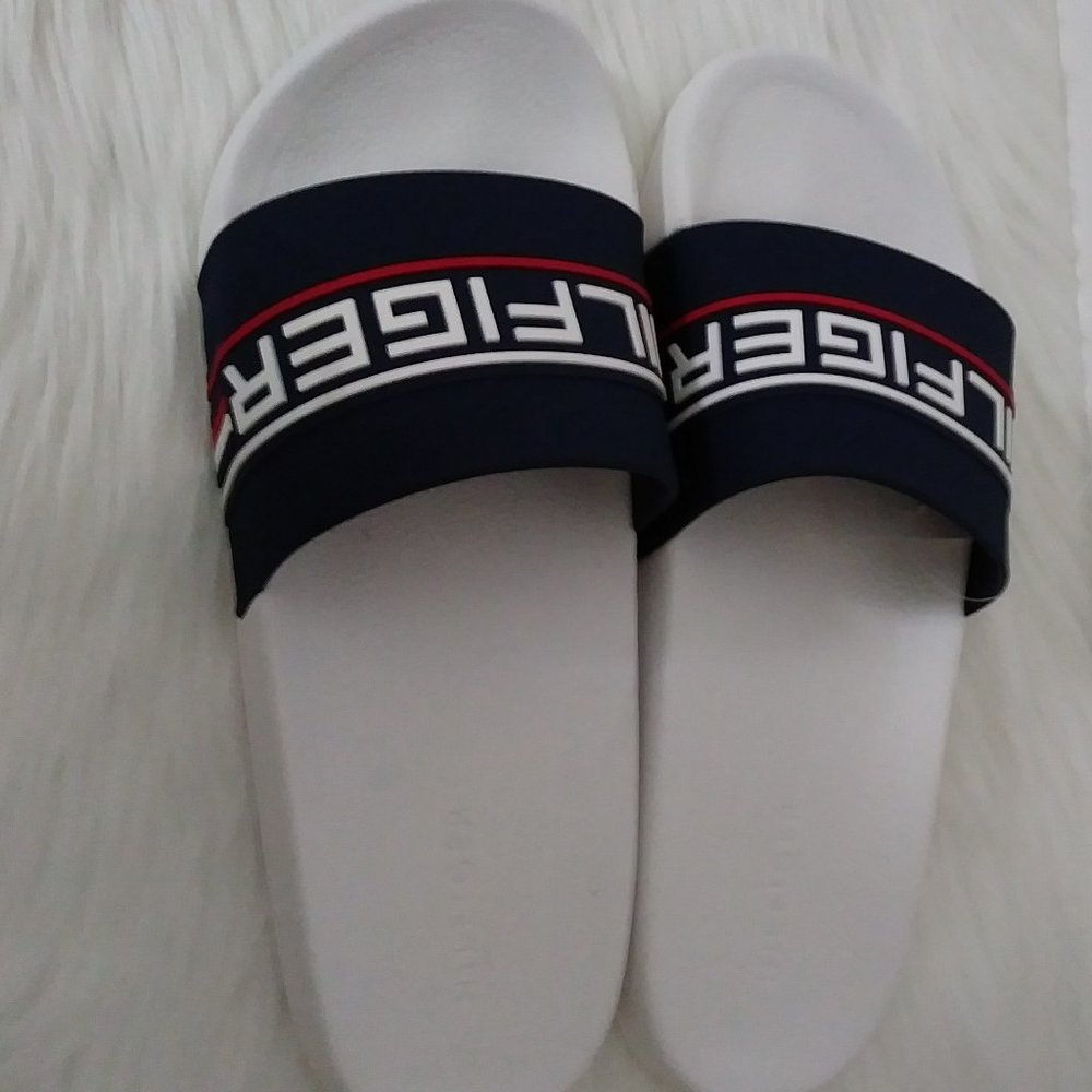 Dulce Slide Sandal Tommy Hilfiger White Blue Red Size 9-M
